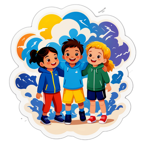 孩子们在暴风雨中互相鼓励