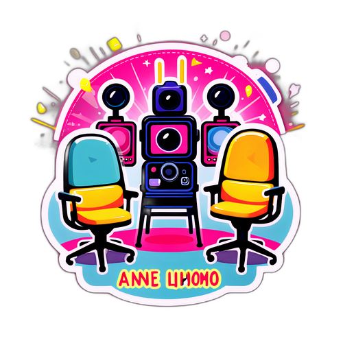 Kreativ klistremerke for Anne Lindmo med talkshow-tema