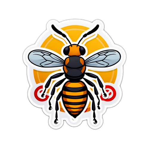 Sticker van een Aziatische hoornaar met waarschuwingssymbool