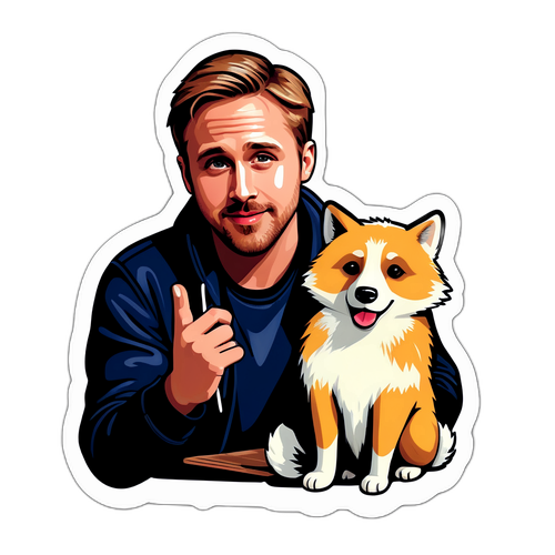 Legesyg klistermærke af Ryan Gosling med et sødt dyr