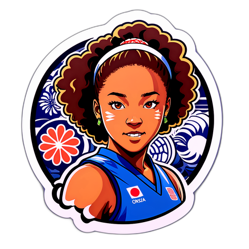 Sticker stylisé de Naomi Osaka avec des motifs japonais