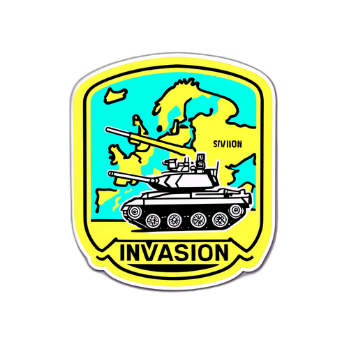 Стикер с военной техникой и картой для символизации вторжения