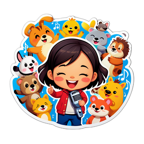 מדבקה שובבה של מיכל הקטנה עם חיות מצויירות