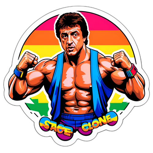 Starker Sticker von Sylvester Stallone in charakteristischer Pose