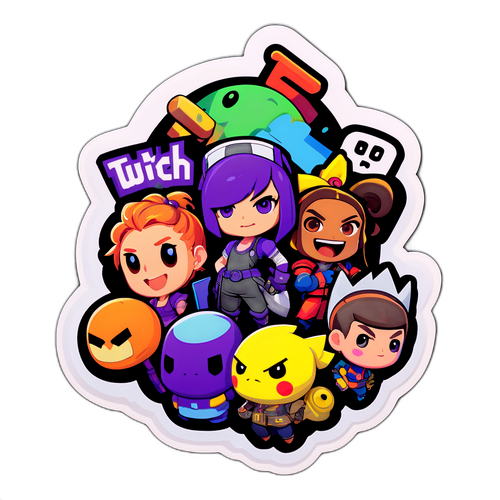 게임 캐릭터와 트위치 로고가 어우러진 재미있는 스티커