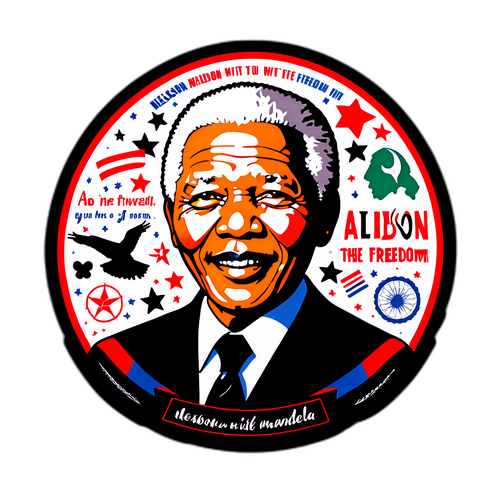 Sticker met Nelson Mandela en Vrijheidsquote