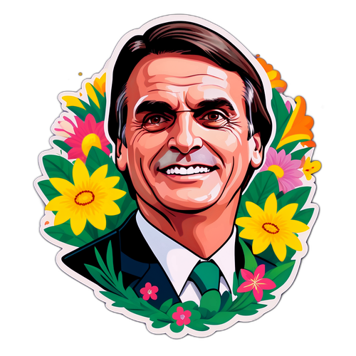 Sticker met Jair Bolsonaro en Braziliaanse Bloemen