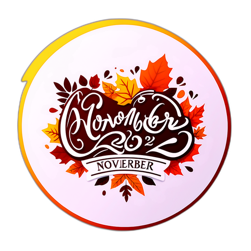 Дизайн даты '22 Ноября' в виде каллиграфической надписи с осенними листьями