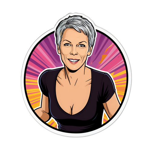 Navrhněte nálepku s Jamie Lee Curtis v akční scéně