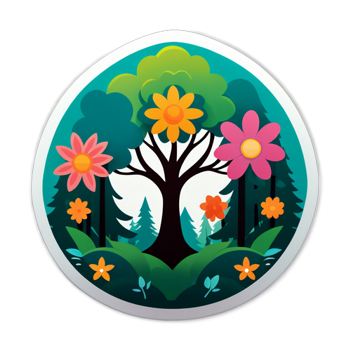 Ontsnap in de Natuur: Een Sticker die de Harmonie van Bloemen en Bomen Vier!