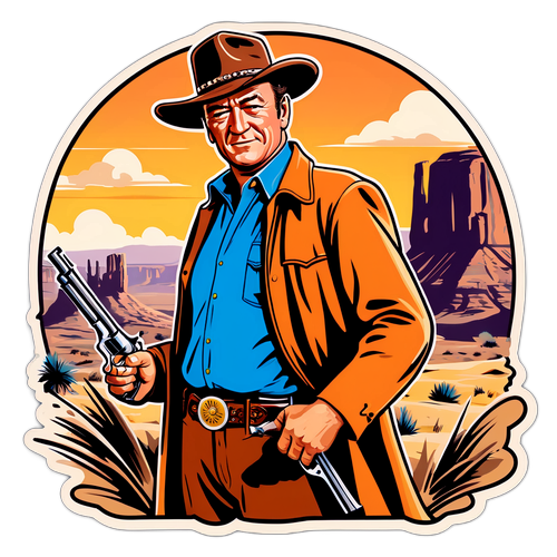 Autocollant rétro de John Wayne avec un revolver