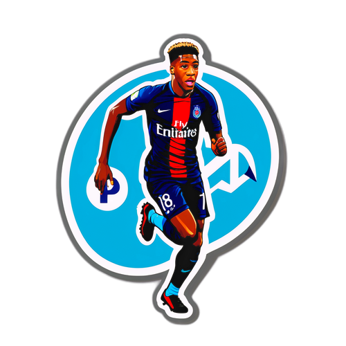 Autocollant de Presnel Kimpembe en pleine course sur un terrain de football
