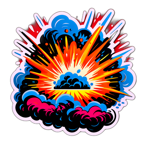 Autocollant dramatique représentant une explosion dans un style artistique surréaliste