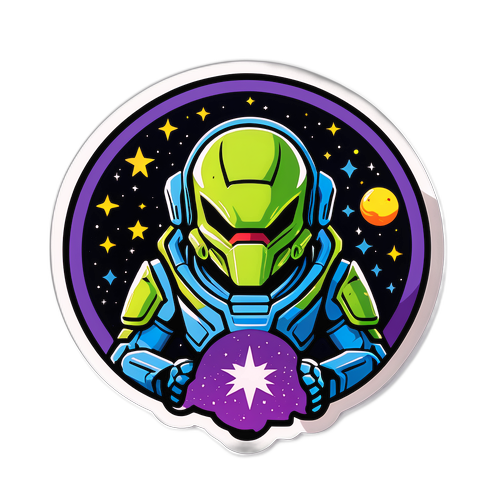 Stiker Pertarungan Alien dan Manusia