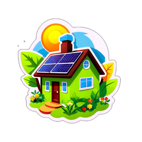 Sticker van een eco-vriendelijk huis met zonnepanelen