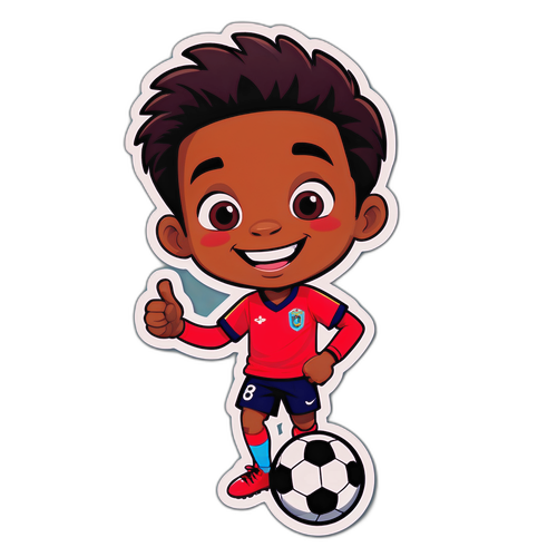 Милый Тимоти Куамба с футбольным мячом и радостной улыбкой