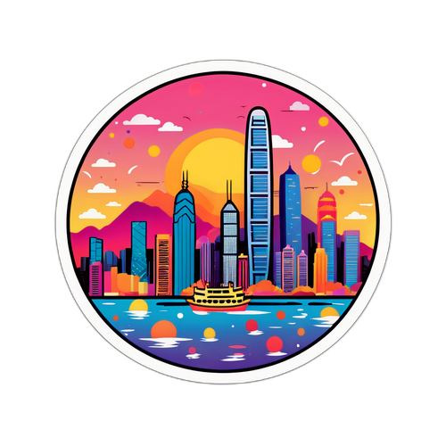 Sticker met de iconische skyline van Hongkong