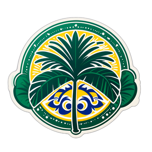 Design samolepky s palmou a symbolickými vzory reprezentujícími Palmeiras a brazilskou kulturu