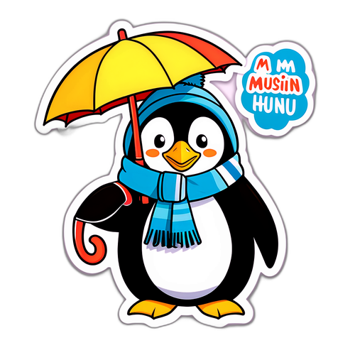 Stiker Penguin Musim Hujan
