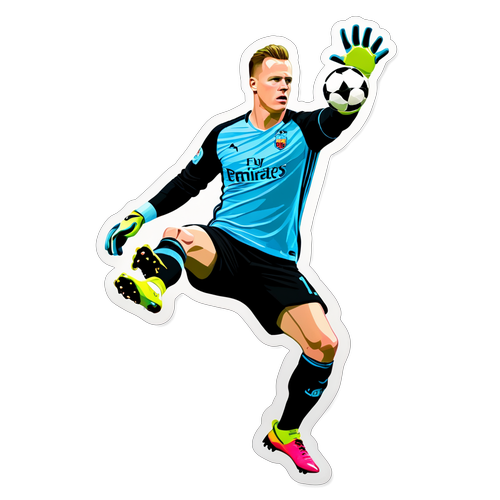 Design de Ter Stegen realizando uma defesa com efeito de movimento
