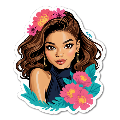 Adesivo Elegante di Zendaya con Fiori