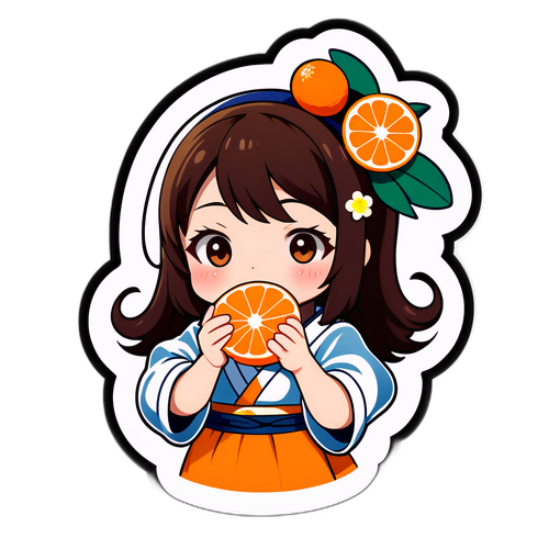 愛媛県の名産品みかんを持つキャラクターのイラスト