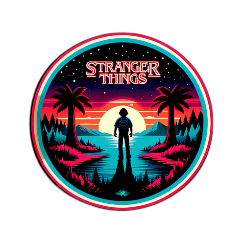 Retro-inspireret klistermærke med Stranger Things logo