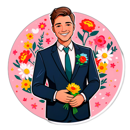 Голова у весільному костюмі з квітами на фоні романтики