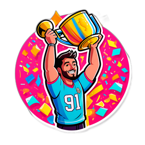 Diseño de Rodrigo Rey levantando un trofeo
