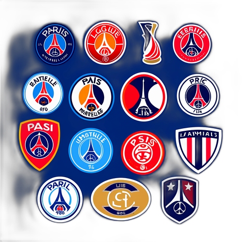 Những nhãn dán với logo Ligue 1, bao gồm các câu lạc bộ nổi bật như PSG và Marseille, trên nền xanh