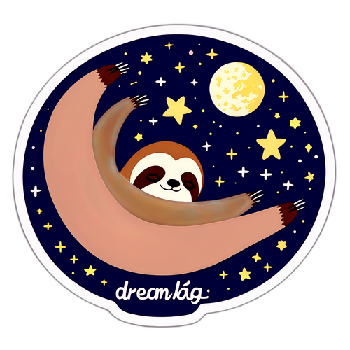 Minimalist na Disenyo ng Sloth sa Nagtataglay ng Buwan at mga Bituin