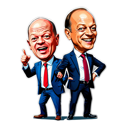 Karikatur von Olaf Scholz und Friedrich Merz in Wettkampf