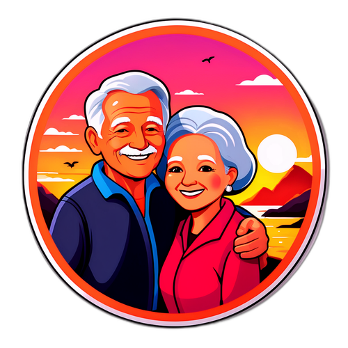 Wartość emerytalna - uśmiechnięta para seniorów przy zachodzie słońca