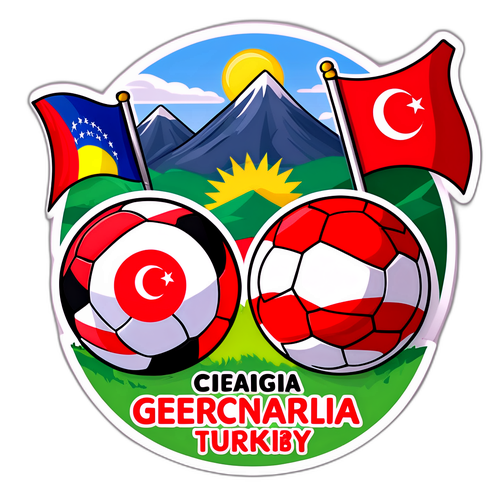Stiker Bendera Turki dan Georgia dengan Bola Sepak
