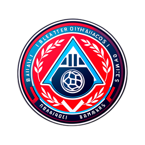 Дизайн значка с логотипами Bayer и Olympiacos, оформленный в стиле спортивных товаров