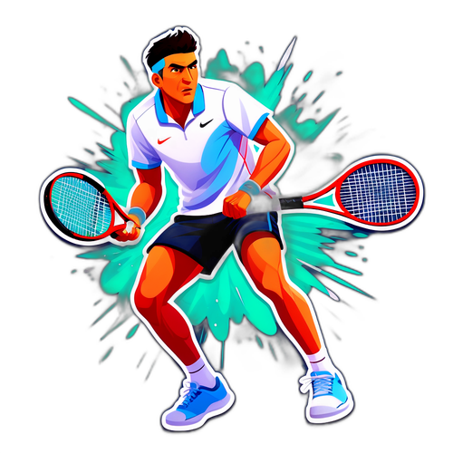 Nhãn dán Carlos Alcaraz cầm vợt tennis với hiệu ứng ánh sáng và chuyển động