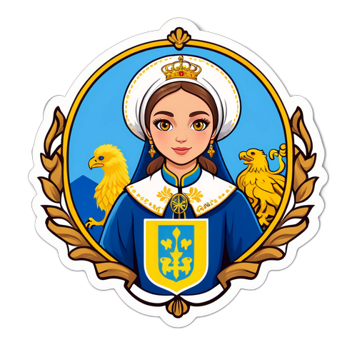 Яскравий та кольоровий наліпка, що зображає Софію Лиськін на фоні герба України