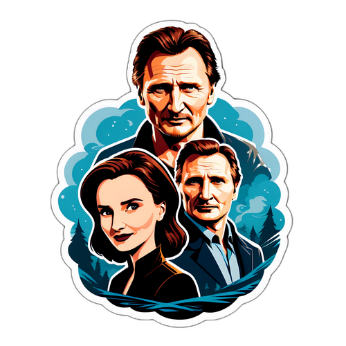 Äventyrlig klistermärke av Liam Neeson och Pamela