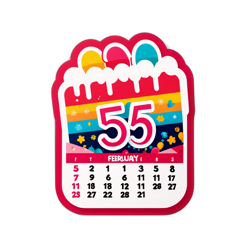 Стикер с календарем и значимой датой 5 февраля, украшенный яркими праздниками