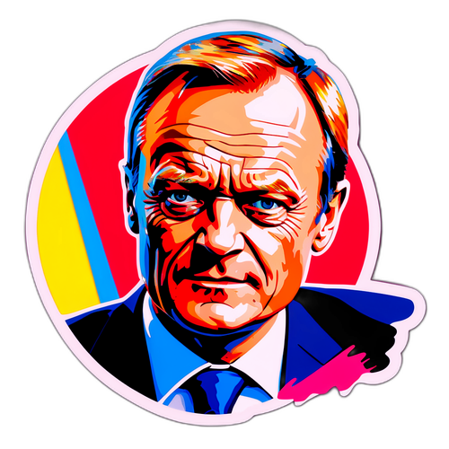 Sticker z wizerunkiem Donalda Tuska w stylu pop-art