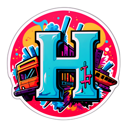 Edgy Sticker ng Letter 'H' na May Urban Elements