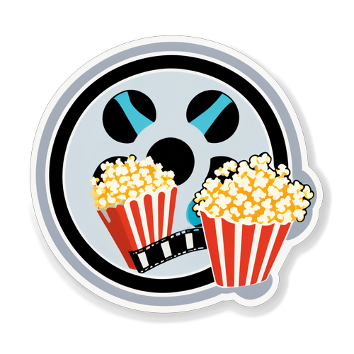 Retro Film Reel and Popcorn Sticker