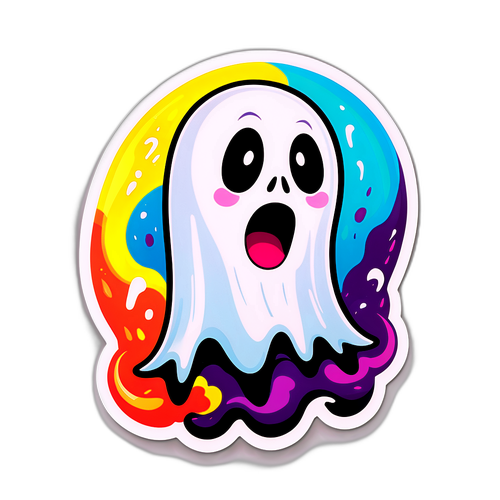 Sticker van Schreeuw 7 met een schattige maar enge spookvorm in heldere kleuren