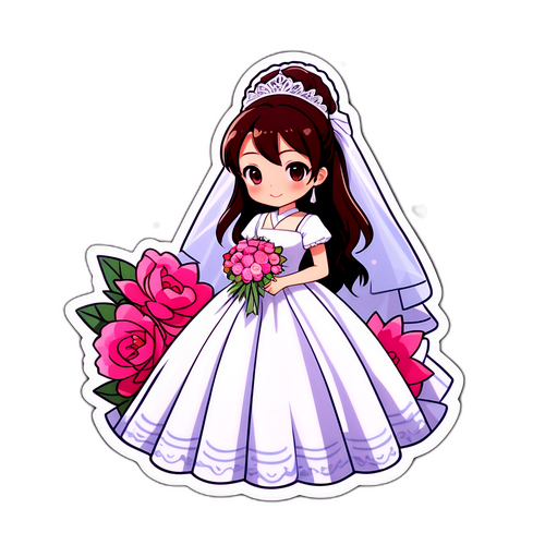 結婚式のドレスを着た真子珠の祝福ステッカー