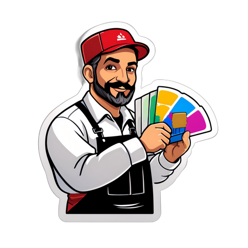 Σκίτσο του Αλαφούζου ως εργαζόμενος με παλέτα χρωμάτων