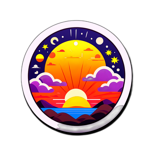 일출과 일몰 테마의 날씨 스티커 디자인