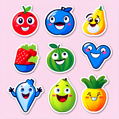 健康的な食べ物と運動を楽しむキャラクターのステッカー