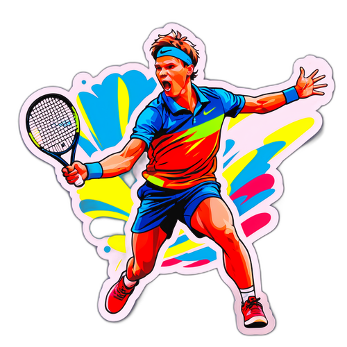 Aufregender Aufkleber von Tennisstar Jannik Sinner in Aktion