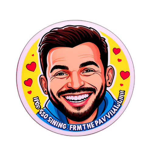 Стикер с улыбающимся Сосо Павлиашвили и текстом "Пой от сердца!"