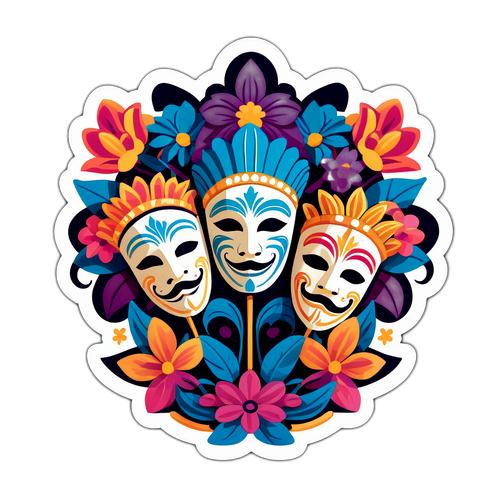 Гал'tsev: изображение древнего театра с театральными масками и цветами